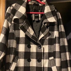 3x woman buffalo check pea coat